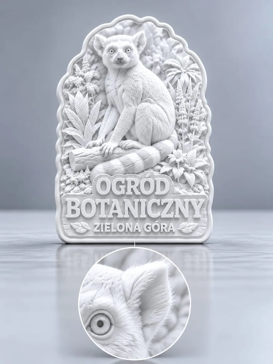 Magnes 3D w czystej bieli przed nadrukiem – dwie warstwy podkładu na gotowym reliefie lemura