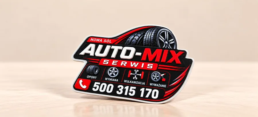Magnes firmowy Auto-Mix Serwis z Nowej Soli w kształcie wyznaczonym przez znak