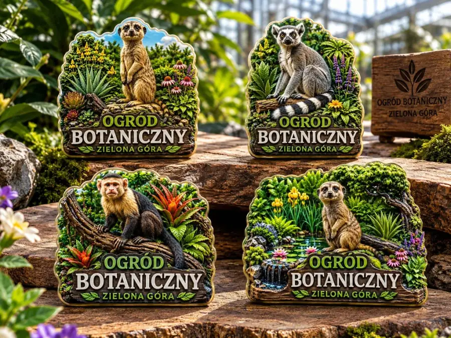 Seria magnesów 3D UV dla ogrodu botanicznego — cztery wzory ze zwierzętami jako pamiątka dla zwiedzających